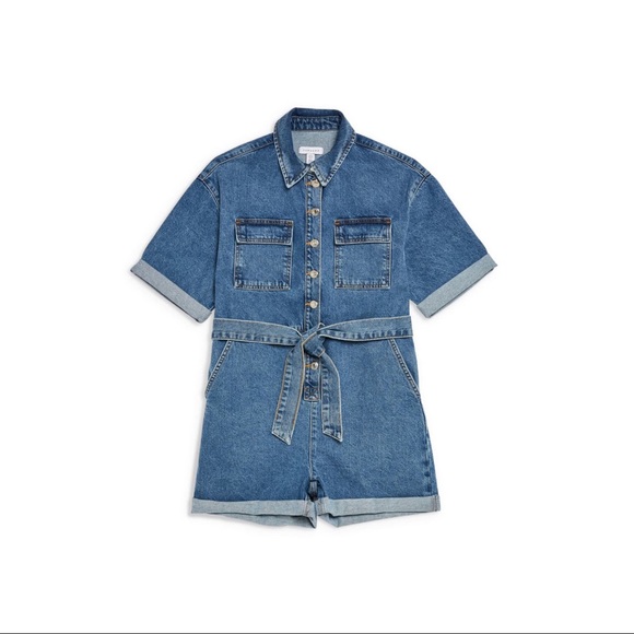NEW TOPSHOP DENIM BUTTON DOWN ROMPER - Picture 7 of 8
